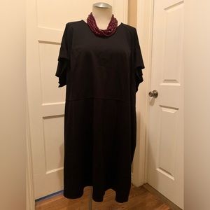 Ashley Stewart black midi dress w/flutter sleeves size zipper 34/36